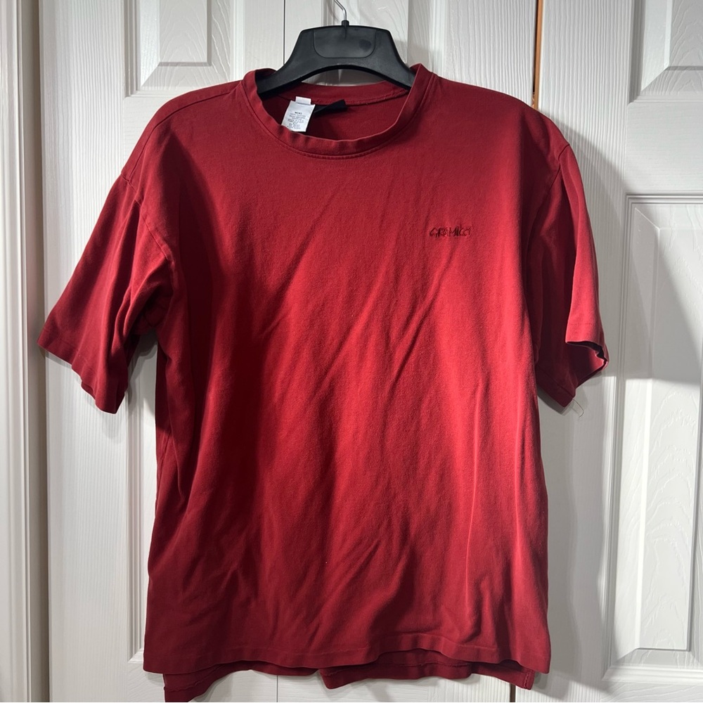 Gramicci Vintage 90’s burgundy ShortSleeve Men L Crew Neck Shirt cotton Made USA